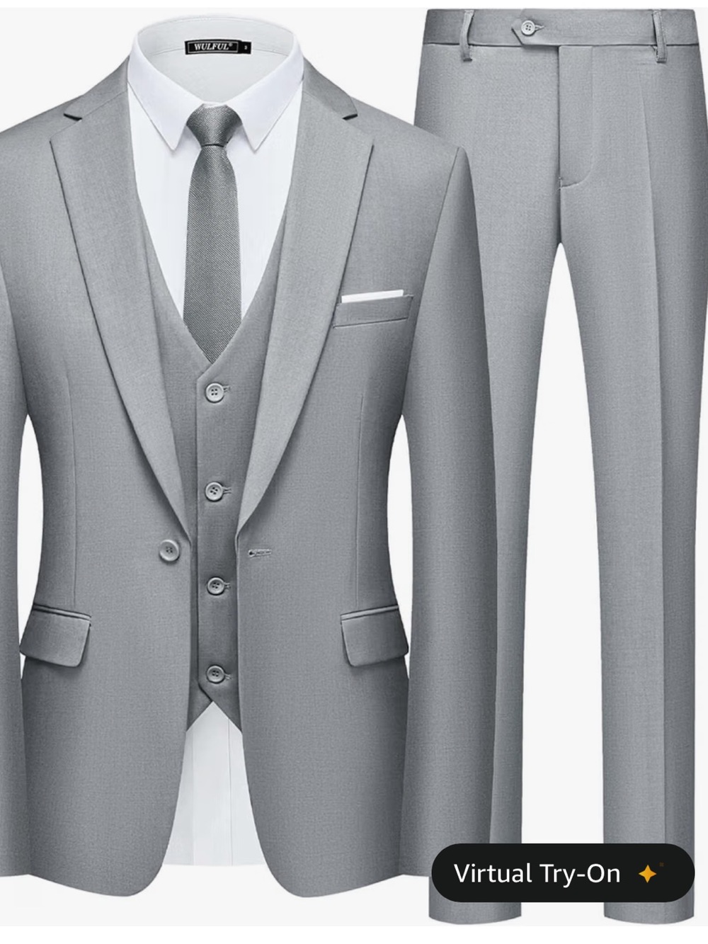 Men’s Slim Fit 3-Piece Suit Blazer Vest & Pant - Light Gray